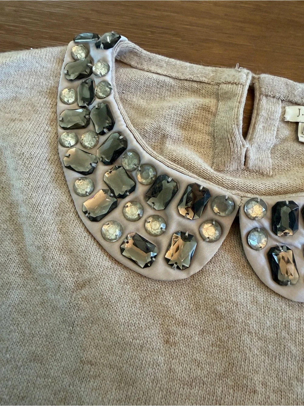 J. Crew Jeweled Peter Pan Collar Beige Sweater